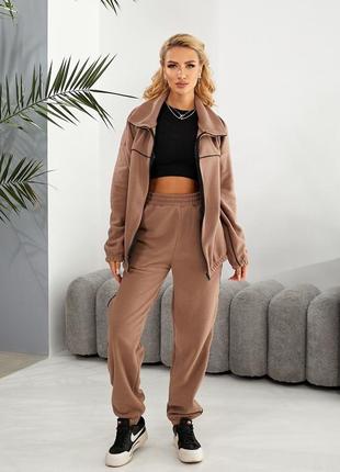 Спортивный флисовый костюм кофта на молнии и штаны джоггеры