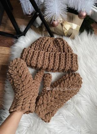 Плюшева вʼязана шапка, шапочка, ручна робота, handmade🤍