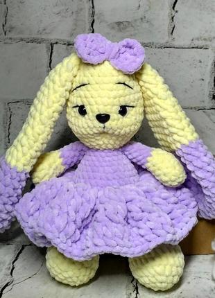 Мягкая игрушка вязаная ручной работы амигуруми зайчик зефирка плюшевый сиреневый 25 см