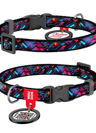 Нашийник для котів та дрібних порід собак нейлоновий waudog nylon з qr паспортом, малюнок "нескінченні світи",