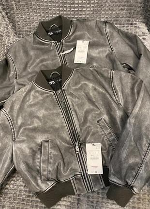 Бомбер zara потертий куртка з витертим ефектом3 фото