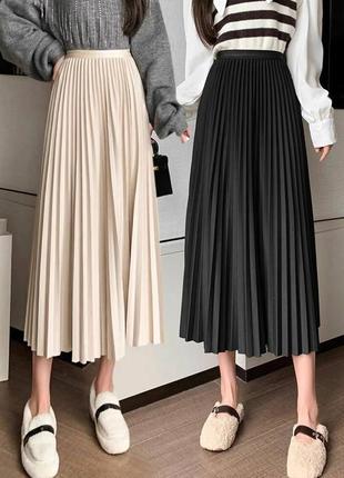 Юбка zara  черная женская плиссе в складки легкая под шелк, юбка