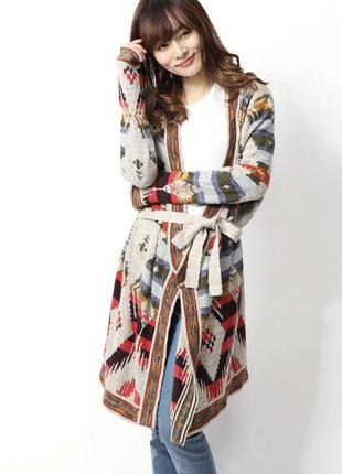 Desigual womens jacquard southwestern open cardigan sweater robe belted aztec жіночий кардиган, светр на довгий рукав з поясом