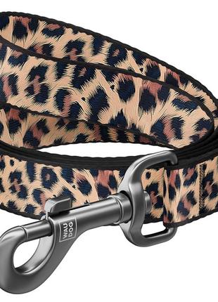 Повідець для собак нейлоновий waudog nylon, малюнок "леопард", l-xxl, ш 25 мм, дов 122 см