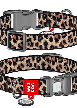Нашийник для собак нейлоновий waudog nylon з qr паспортом, малюнок "леопард", пластиковий фастекс, м, ш 20 мм,