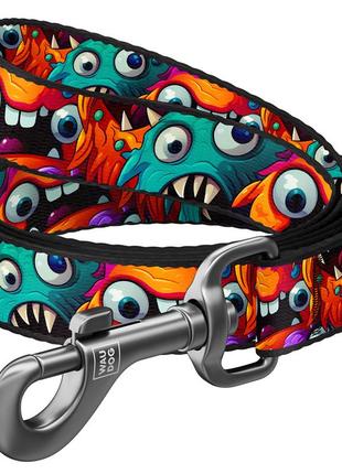 Повідець для собак нейлоновий waudog nylon, малюнок "зубасті монстри", m, ш 20 мм, дов 300 см