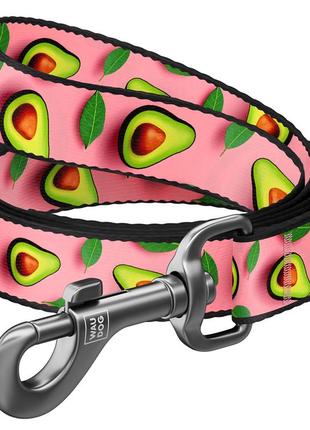 Повідець для собак нейлоновий waudog nylon, малюнок "авокадо на рожевому", m, ш 20 мм, дов 300 см