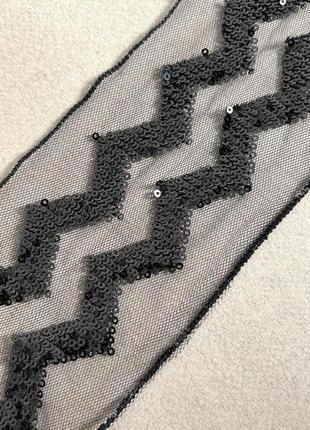 8/062 лента на органзе вышитая бисером черная 100мм органза