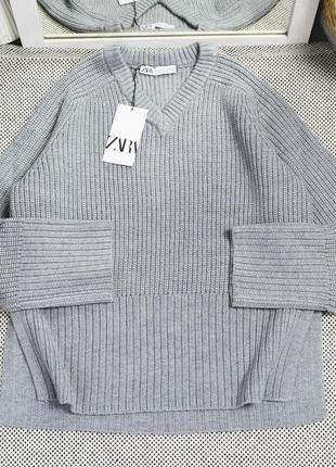 Новый серый свитер оверсайз с разрезами zara