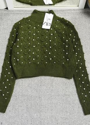 Новий зелений светр з перлинами zara