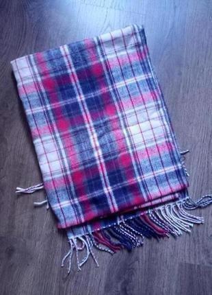 Теплый широкий шарф палантин в клетку