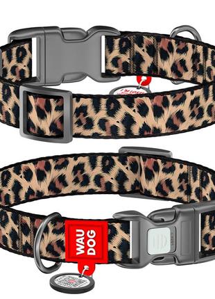 Нашийник для собак нейлоновий waudog nylon з qr паспортом, малюнок "леопард", пластиковий фастекс, s, ш 15 мм,