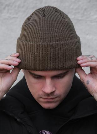 Удлиненная трикотажная шапка бини докер without dominic khaki man
