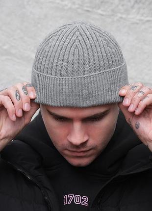 Утепленная трикотажная шапка бини докер на флисе without gvido gray man