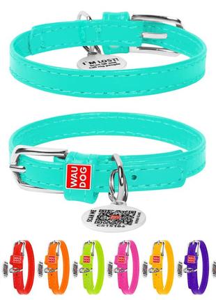 Нашийник для собак шкіряний waudog glamour з qr паспортом, без прикрас, xxs, ш 9 мм, дов 19-25 см ментоловий