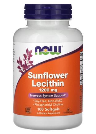 Подсолнечный лецитин now foods sunflower lecithin 1200 мг 100 капсул