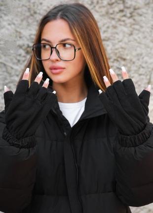 Теплые черные зимние флисовые рукавицы без пальцев 1-74 without fix woman