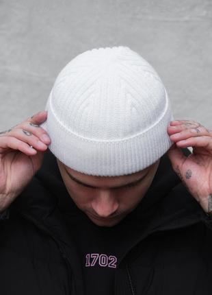 Утепленная трикотажная шапка бини докер на флисе without gvido white man