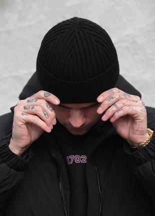 Утепленная трикотажная шапка бини докер на флисе without gvido black man