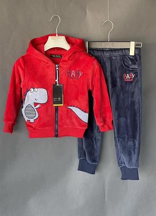 Велюровые осенние детские комплекты динозавр для физкультуры, спортивные детские костюмы для мальчиков 7-8 лет