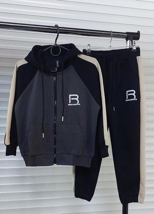 Модный подростковый костюм для мальчика на физкультуру, школьный спортивный костюм мальчиковый двунитка 9-13