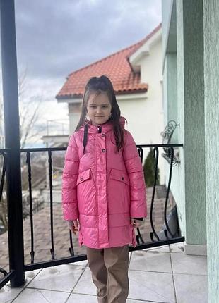 Детские блестящие демисезонные осенние куртки для девочек, удлиненная одежда розового...