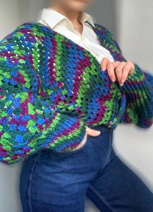 Вязаный кардиган / яркий вязаный кардиган / яркая вязаная кофта / hand made кардиган / кардиган ручная работа