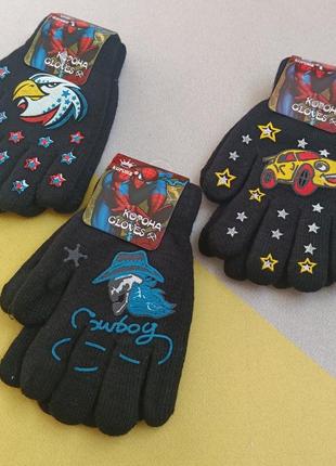 Детские перчатки теплые двойные 5-9 лет для мальчиков, дизайн в ассортиментеі