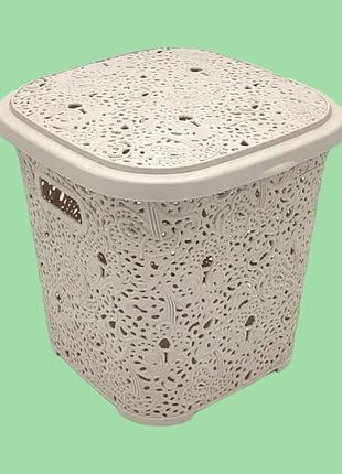 Кошик пластиковий з кришкою ажур elif plastik №387 ящик для зберігання речей контейнер 28*28 cm h 26 cm 14 л variomarket