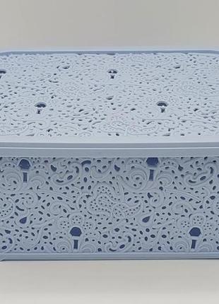 Кошик пластиковий з кришкою ажур elif plastik №377 ящик для зберігання речей контейнер...