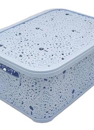 Кошик пластиковий з кришкою ажур elif plastik №377 ящик для зберігання речей контейнер...