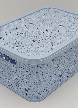 Кошик пластиковий з кришкою ажур elif plastik №377 ящик для зберігання речей контейнер...