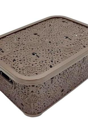 Корзина пластиковая с крышкой ажур elif №374 ящик для хранения вещей контейнер 28*20 h...