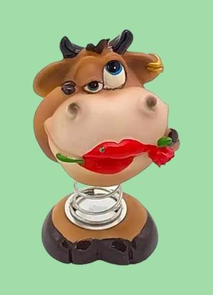 Статуетка фігурка на магніті новорічна символ року бик декоративна на пружині h 8 cm