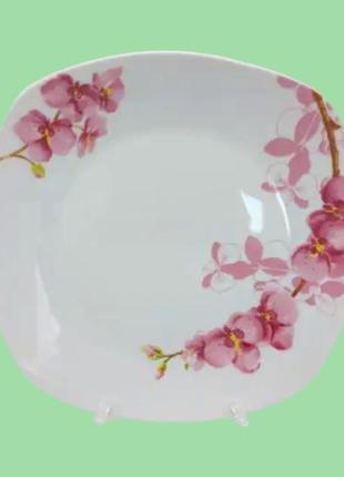 Блюдо керамическое белое квадратное с рисунком тарелка мелкая для вторых блюд орхидея d 25 cm variomarket