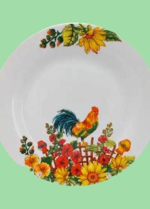 Тарелка мелкая закусочная керамическая цветная с рисунком петух обеденная для вторых блюд 23 cm variomarket