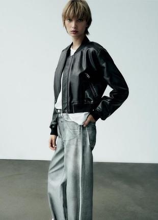 Бомбер zara куртка шкіряна