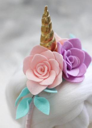 Обруч для волос с цветами из фетра в стиле «единорожка. единорог»