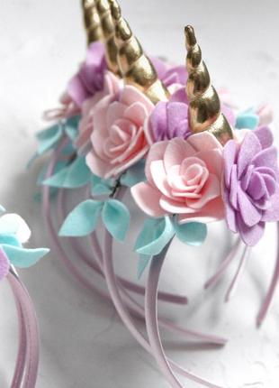 Обруч для волос с цветами из фетра в стиле «единорожка. единорог»