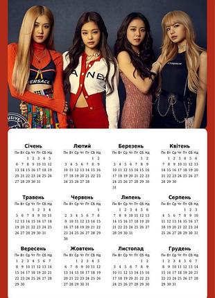 Листовий календар-постер black pink блек пінк а3 на 2025 рік 18654