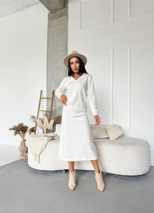 Костюм двойка из ангоры, кофта + юбка миди | 365