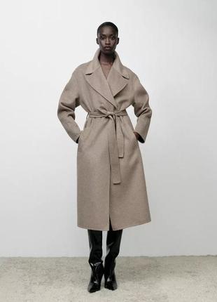 Пальто жіноче вовняне бежеве zara new