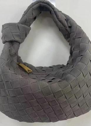 Женская сумка плетеная маленькая серая замшевая сумка в стиле ACCESSORIES bottega venets