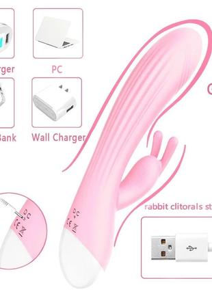 Крутой вибратор-кролик для женщин, мощный стимулятор точки g и женского клитора. розовый