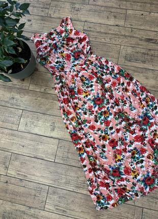 Длинное платье в пол макси в цветочный принт1 фото
