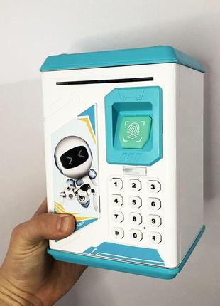 Скарбничка-сейф robot bodyguard з кодовим замком відбитком пальця і купюропріємником2 фото