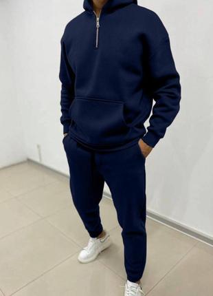 Теплий спортивний костюм на флісі, m,l,xl,xxl чорний графіт, темно-синій, сірий шоколад та зелений