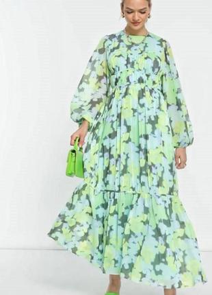 Платье макси с размытым цветочным принтом asos design7 фото