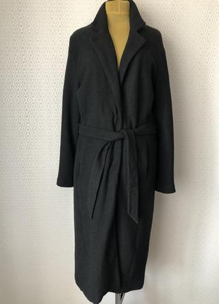 Чёрное длинное пальто из шерсти и вискозы от ichi, размер 42 eur