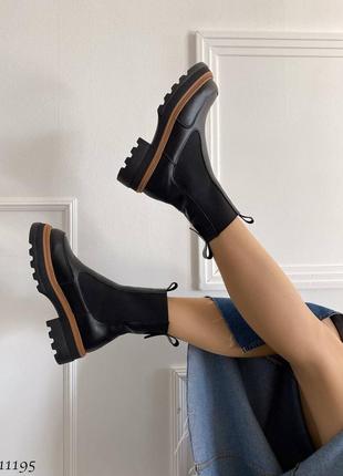 Premium! жіночі шкіряні чорні челсі демісезонні черевики на байку натуральна шкіра весна3 фото
